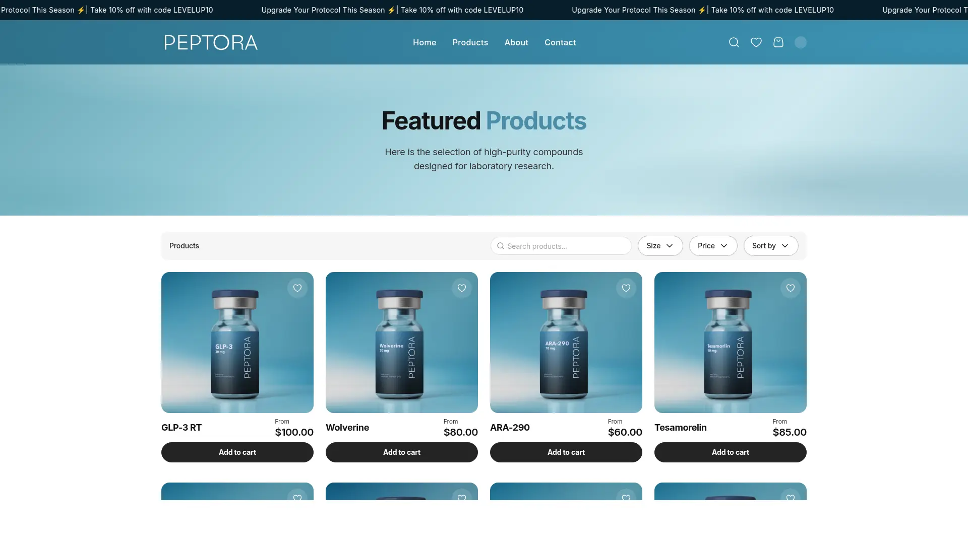 Peptora Labs — E-commerce Platform screenshot 1